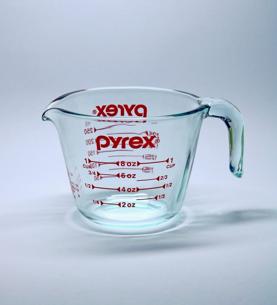 How Many Pints in a Quart? Kelly Bejelly Pyrex measuring cup on white background