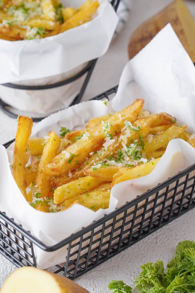 Truffle Fries Kelly Bejelly fried truffle fries in a basket