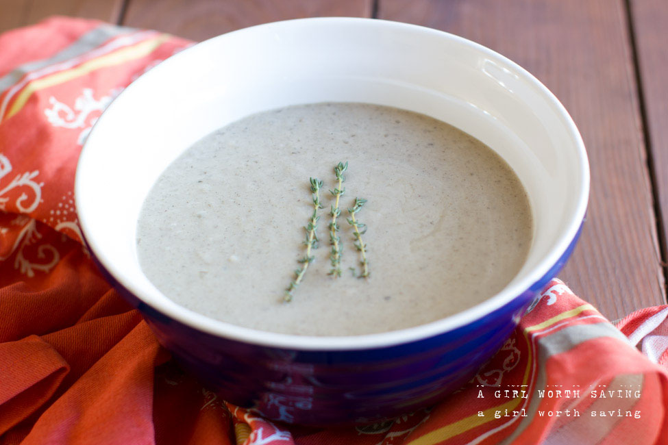 Gluten-free Green Bean Casserole Kelly Bejelly bowl of homemade cream of onion soup with thyme on top for the gluten free green bean casserole