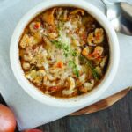 Keto French Onion Soup Kelly Bejelly Stay warm with this Keto French onion soup! With beef stock base, slow-cooked caramelized onions, pork rings, Gruyere and Parmesan cheese. Is there anything more comforting on a chilly day than a hot bowl of French onion soup?