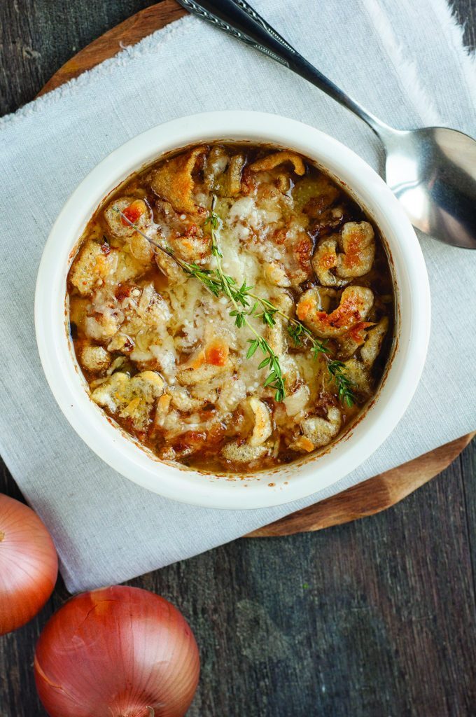 keto french onion soup in a bowl