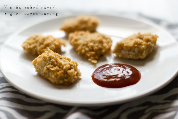  5 Keto Chicken Nuggets on a plate with ketchup