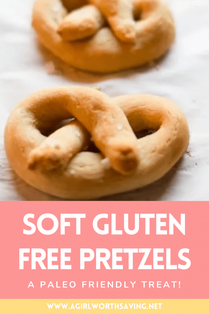 Soft Gluten free pretzels with text overlay