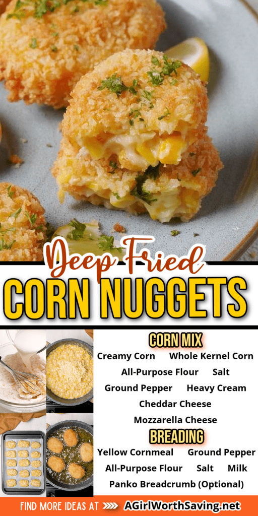 deep fried corn nuggets with text overlay