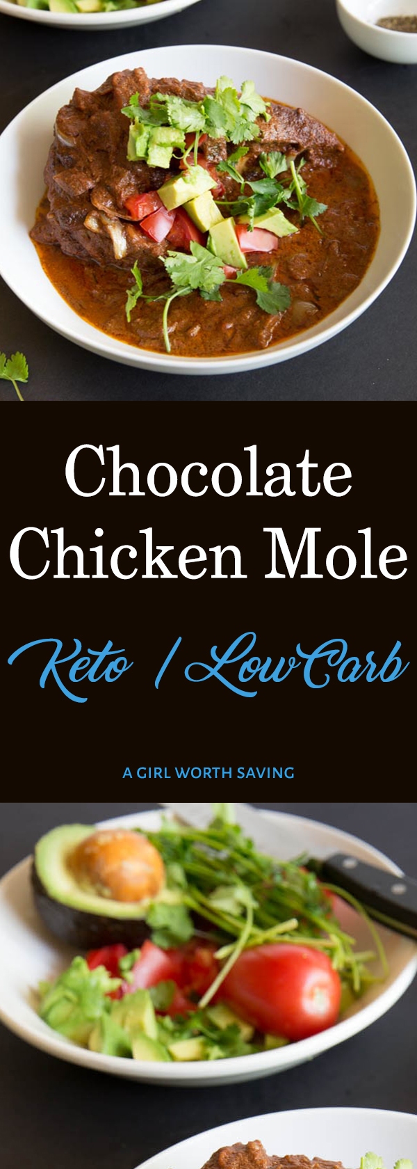 Chocolate, cinnamon and almond butter make this chicken mole authentic as well as low carb and Keto! This Mexican recipe is smokey and slightly bitter.