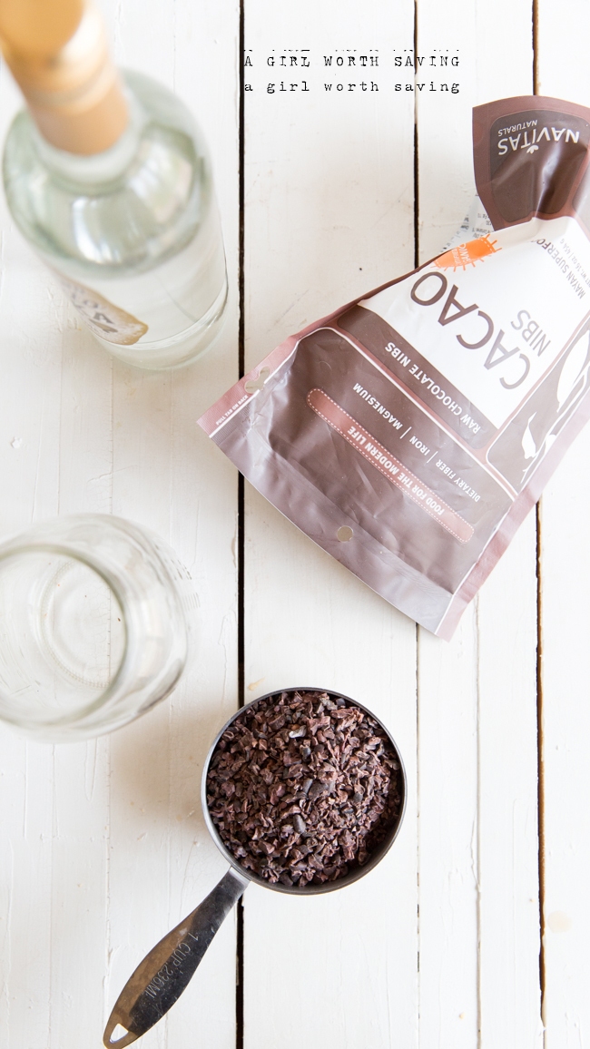 Ingredient that you need to make chocolate vodka - cacoa nibs and gluten free vodka 