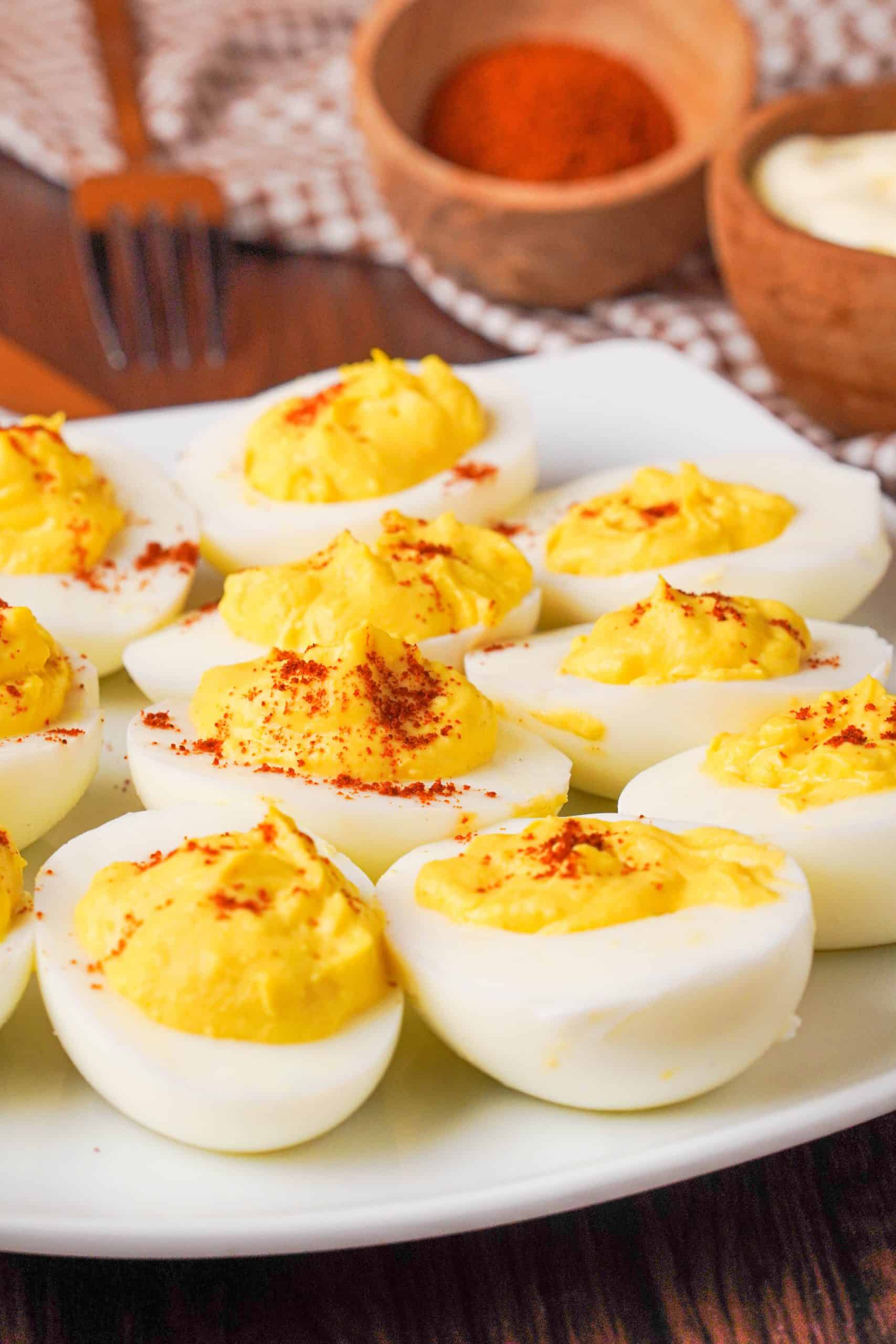 Recipe Index Kelly Bejelly close up of a plate of keto deviled eggs