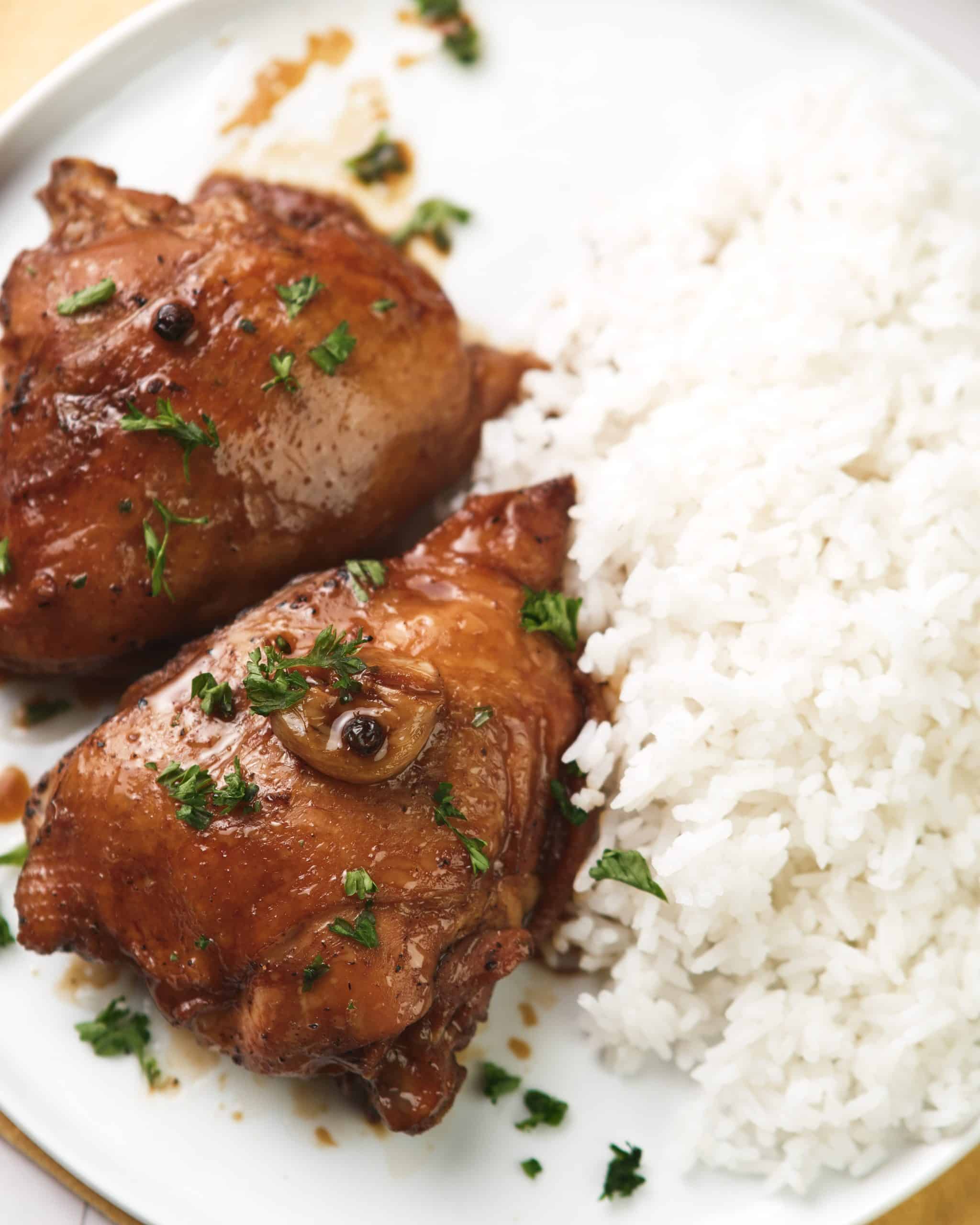 Recipe Index Kelly Bejelly chicken adobo on a plate with rice