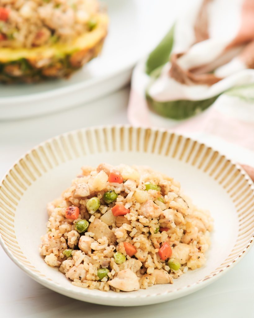 Pineapple Fried Rice Kelly Bejelly Close of of pineapple fried rice in a bowl