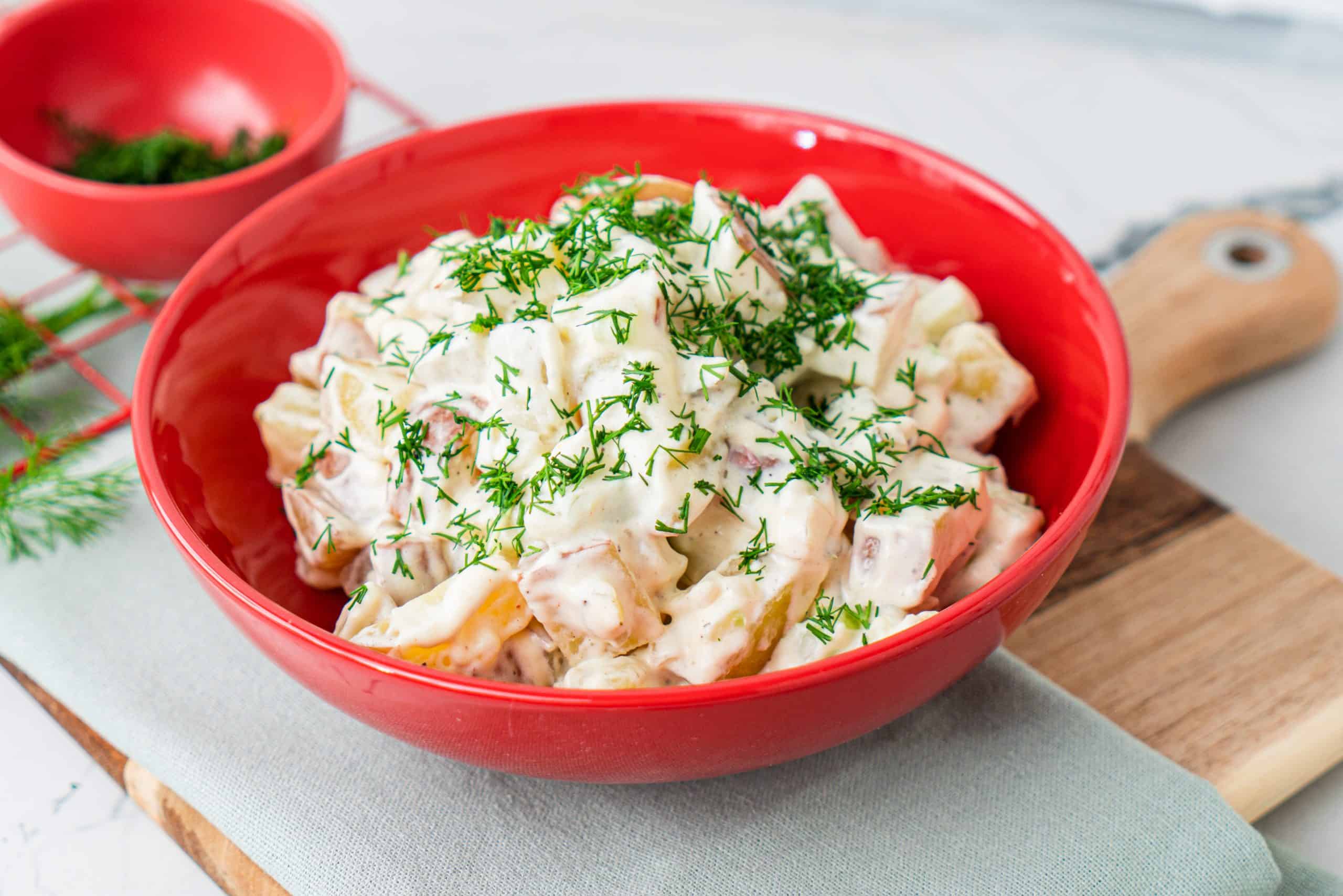 Recipe Index Kelly Bejelly red potato salad in a red bowl