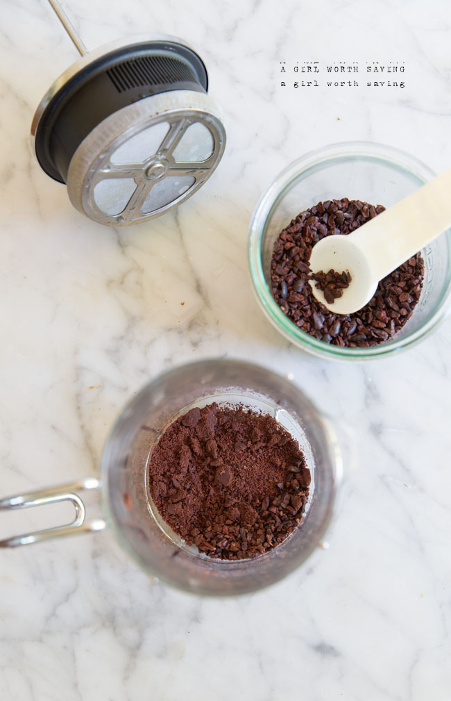 Cacao Coffee Recipe Kelly Bejelly ground cacao in a French press to make cacoa coffee