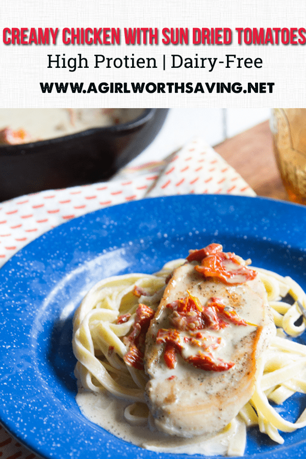 Creamy Sun Dried Tomato Chicken (Paleo, Dairy-free, AIP, Whole30) Kelly Bejelly Looking for a tasty creamy paleo chicken recipe? This dairy-free cream sauce is silky perfection and works wonderfully with the tart sun dried tomatoes. Spoon over grilled chicken for the perfect healthy lunch or dinner.