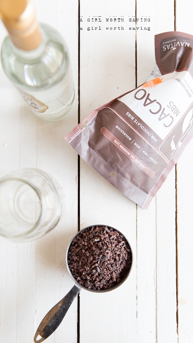 How to Make Chocolate Vodka (Homemade Gift Idea) Kelly Bejelly Ingredient that you need to make chocolate vodka - cacoa nibs and gluten free vodka