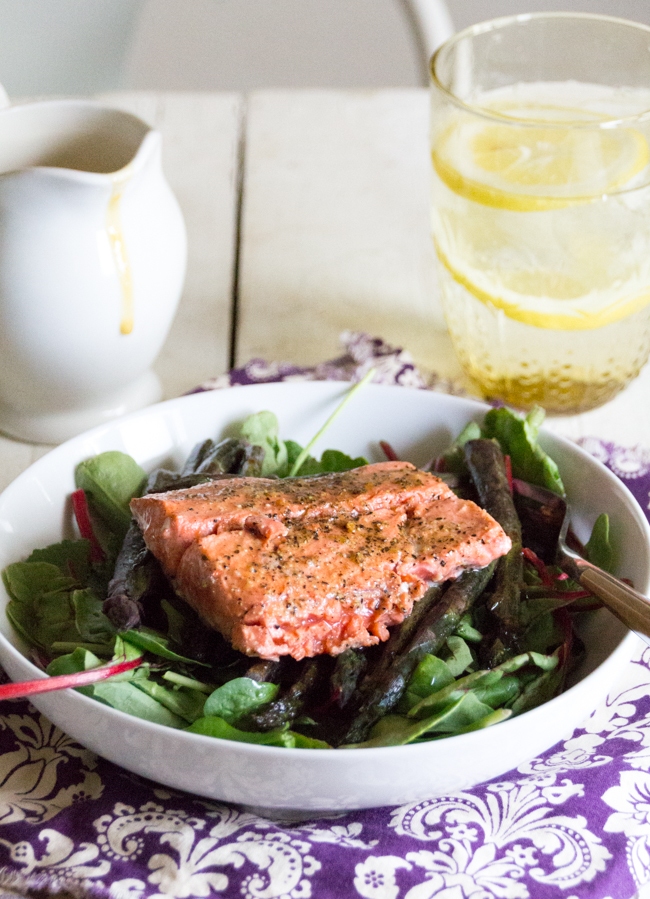 Recipe Index Kelly Bejelly Creamy ginger dressing with grilled salmon and roasted asparagus using Thrive Culinary Algae Oil