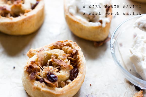 Paleo Cinnamon Rolls being frosted 