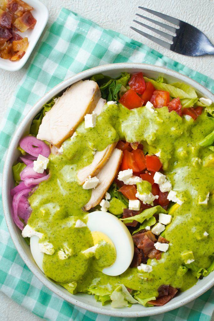 Green Goddess Salad Panera Kelly Bejelly overhead shot of copycat Panera green goddess salad