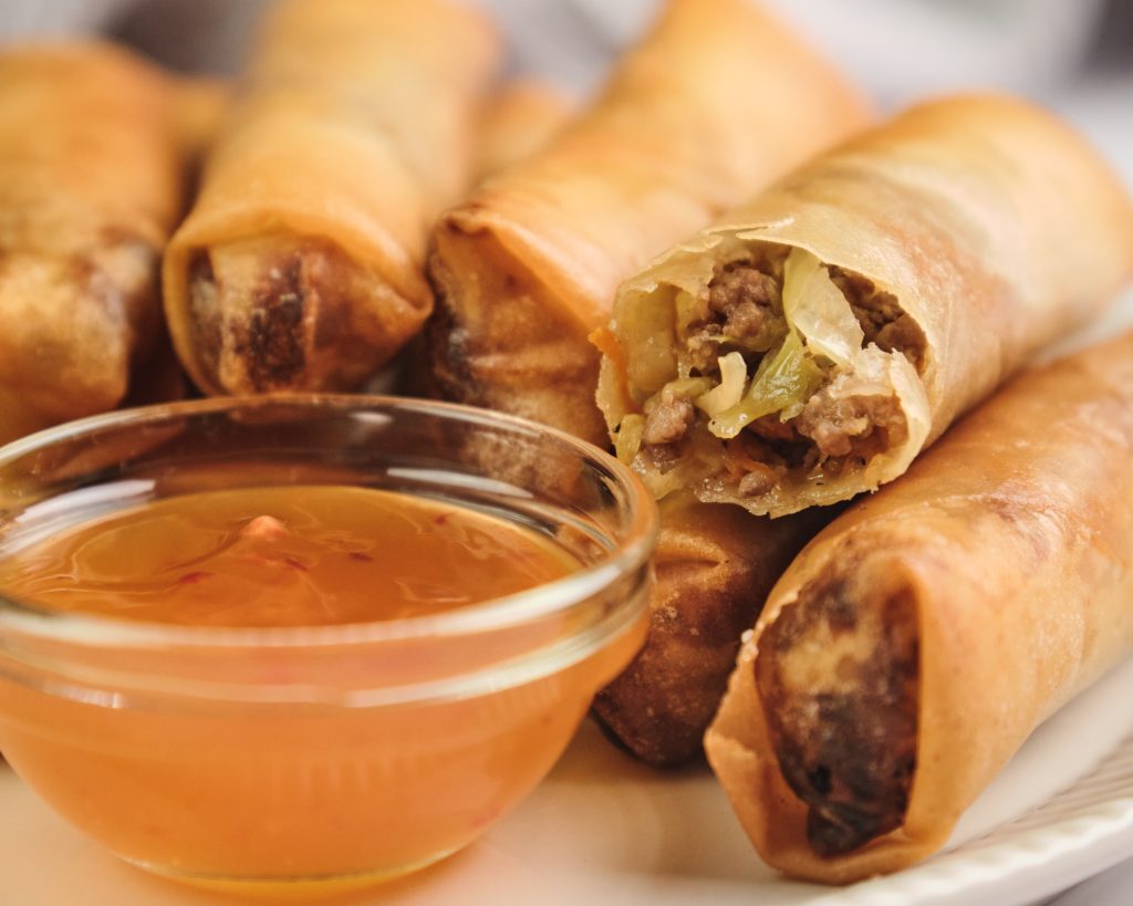 Best Lumpia Recipe(Authentic Filipino Recipe) Kelly Bejelly close up of lumpia recipe with the filling showing